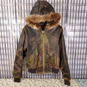Pelle Pelle by Marc Buchanan Boys Genuine Leather Jacket with Fur  Size 18